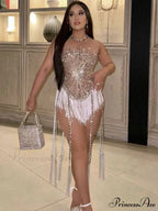 Tassel Silver Sequins Sleeveless Party Dress