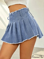 Tattered Border Bow Tie Denim Skirt