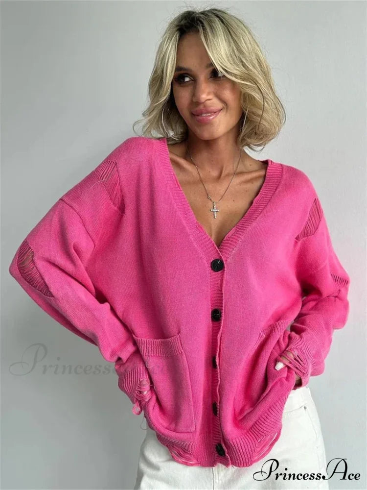 Tattered Button Up Generously Sized Cardigan