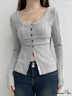Tender Firm Divided Square Neckline Extended Sleeve Knit Top
