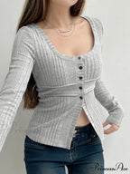 Tender Firm Divided Square Neckline Extended Sleeve Knit Top