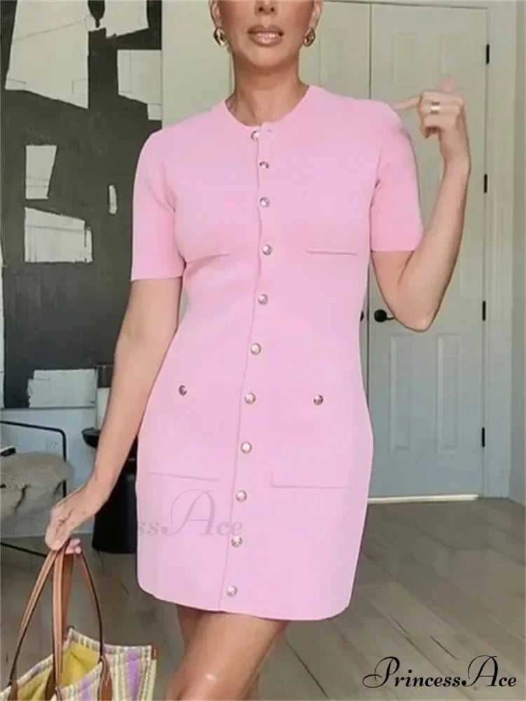 Textured Knit Pocket Mini Dress