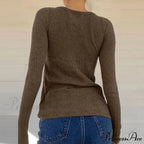 Textured Knit Trim Fit Button Front Extended Sleeve Sweater Women