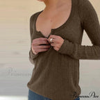 Textured Knit Trim Fit Button Front Extended Sleeve Sweater Women