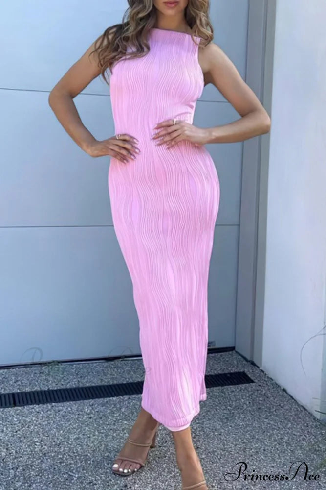 Textured Pack Hip Cami Dress with Pleated Detail