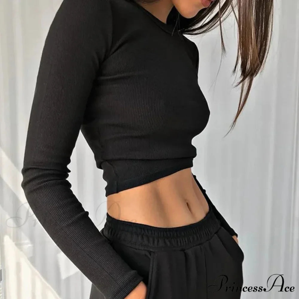 Textured Seductive Cropped Trim Fit Extended Sleeve Knit Top