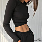 Textured Seductive Cropped Trim Fit Extended Sleeve Knit Top