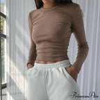 Textured Seductive Cropped Trim Fit Extended Sleeve Knit Top