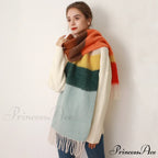 Thick Cozy Stylish Warm Trendy Classic Soft Color-blocked Scarf