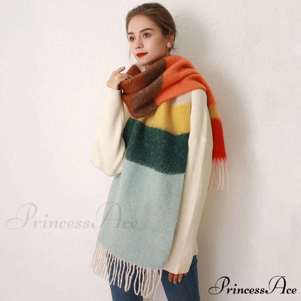 Thick Cozy Stylish Warm Trendy Classic Soft Color-blocked Scarf