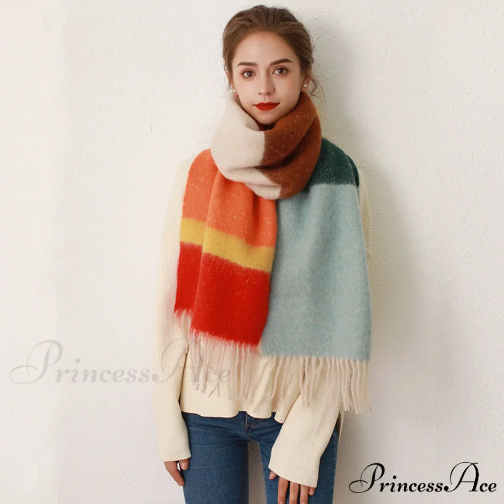 Thick Cozy Stylish Warm Trendy Classic Soft Color-blocked Scarf