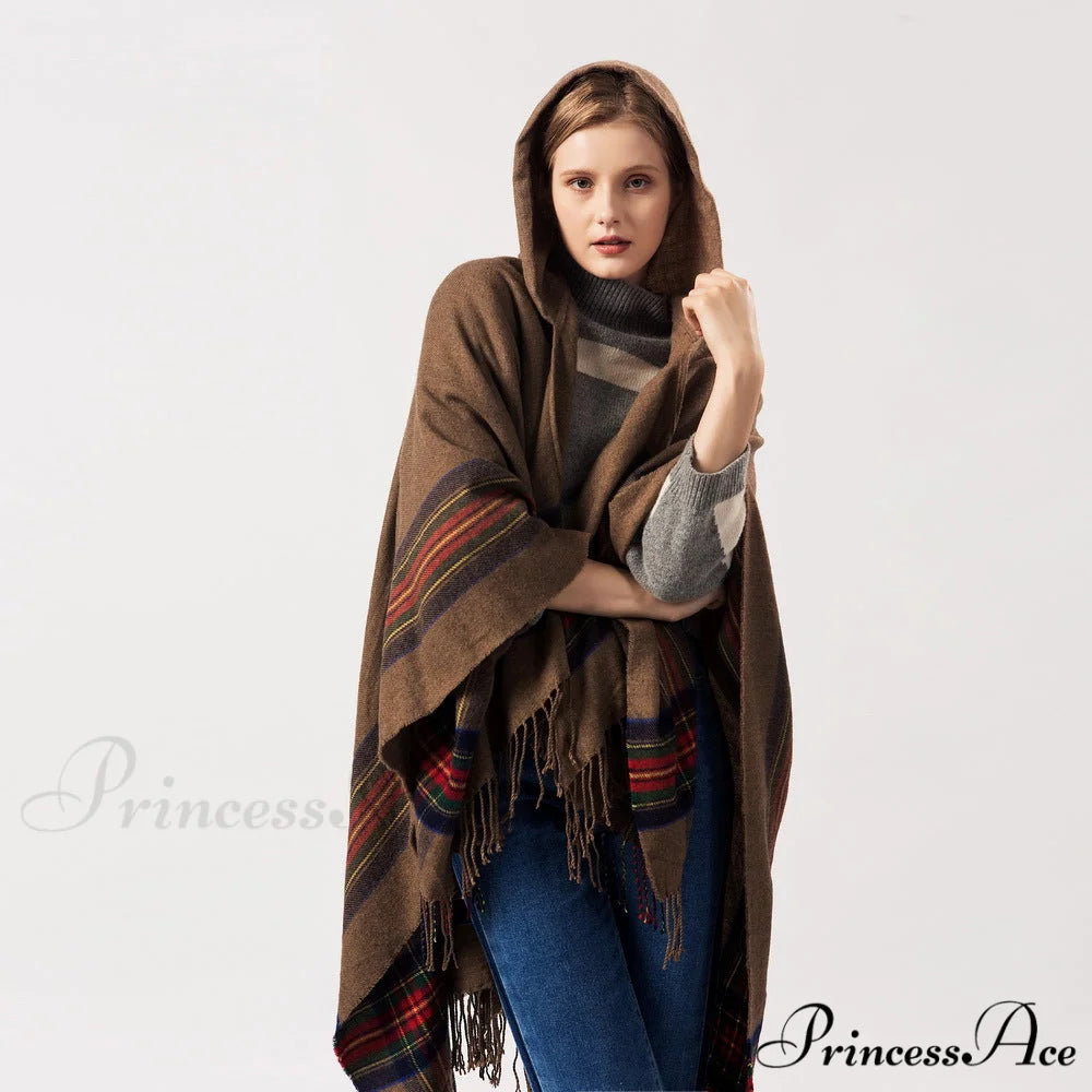 Thick Jacquard Faux Cashmere Stylish Elegant Long Warm Hooded Scarf