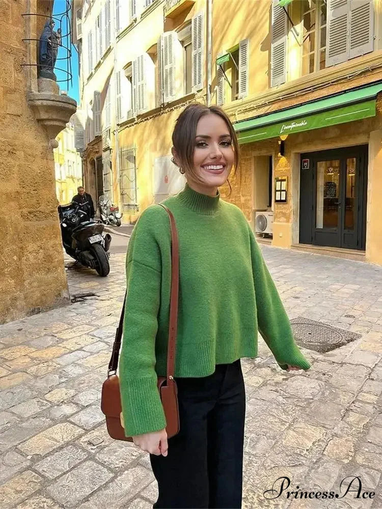 Thick Warm Oversized Casual Autumn Winter Knitted Green Christmas Sweater
