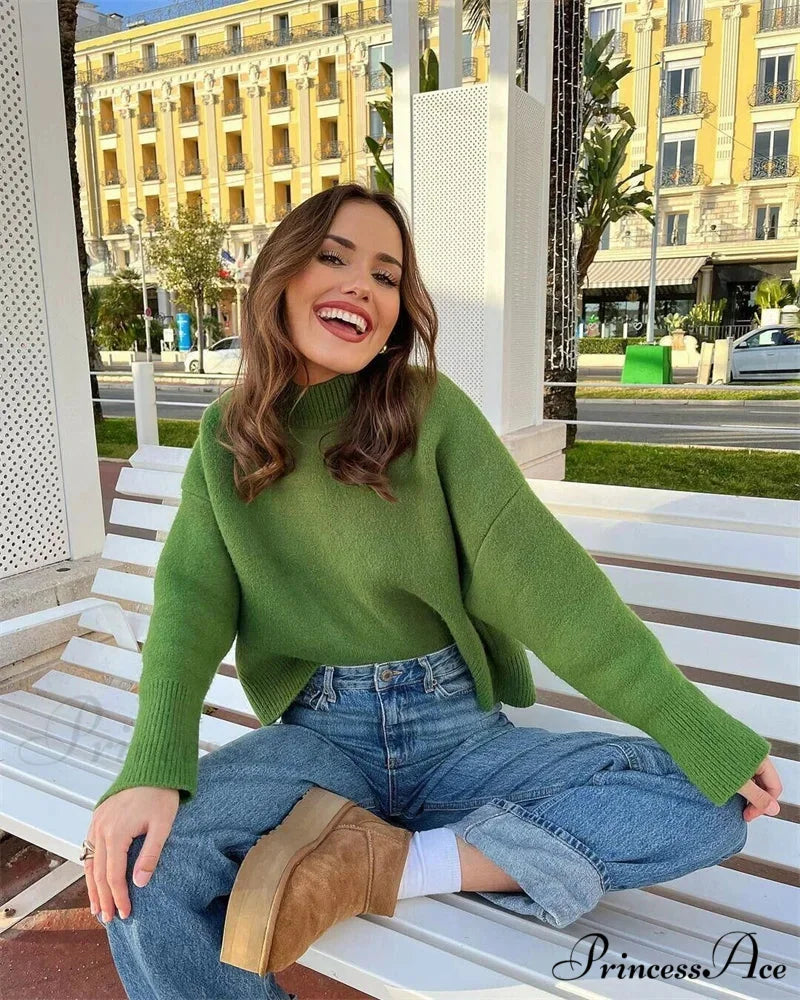 Thick Warm Oversized Casual Autumn Winter Knitted Green Christmas Sweater