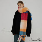 Thick Warm Tassel Contrast Color Scarf for Autumn/Winter