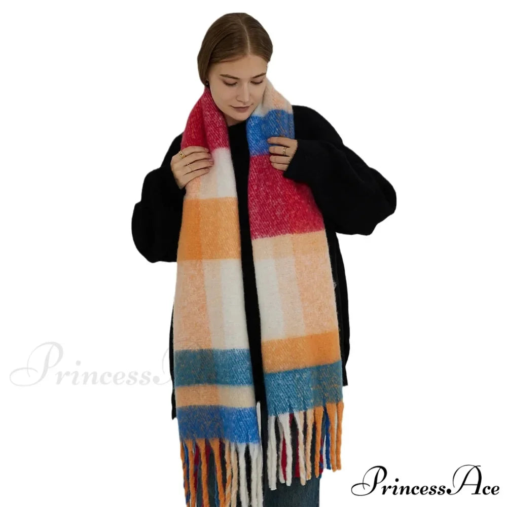 Thick Warm Tassel Contrast Color Scarf for Autumn/Winter