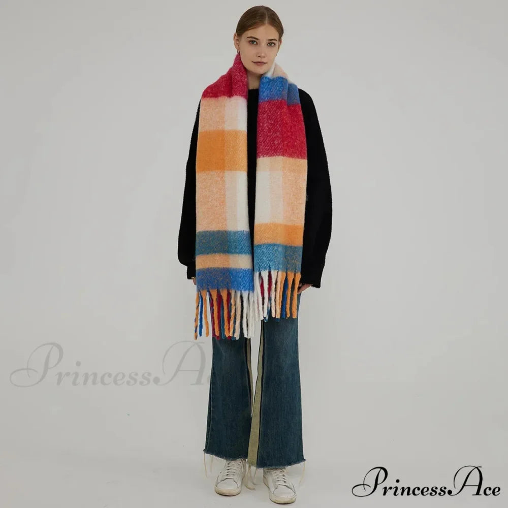 Thick Warm Tassel Contrast Color Scarf for Autumn/Winter