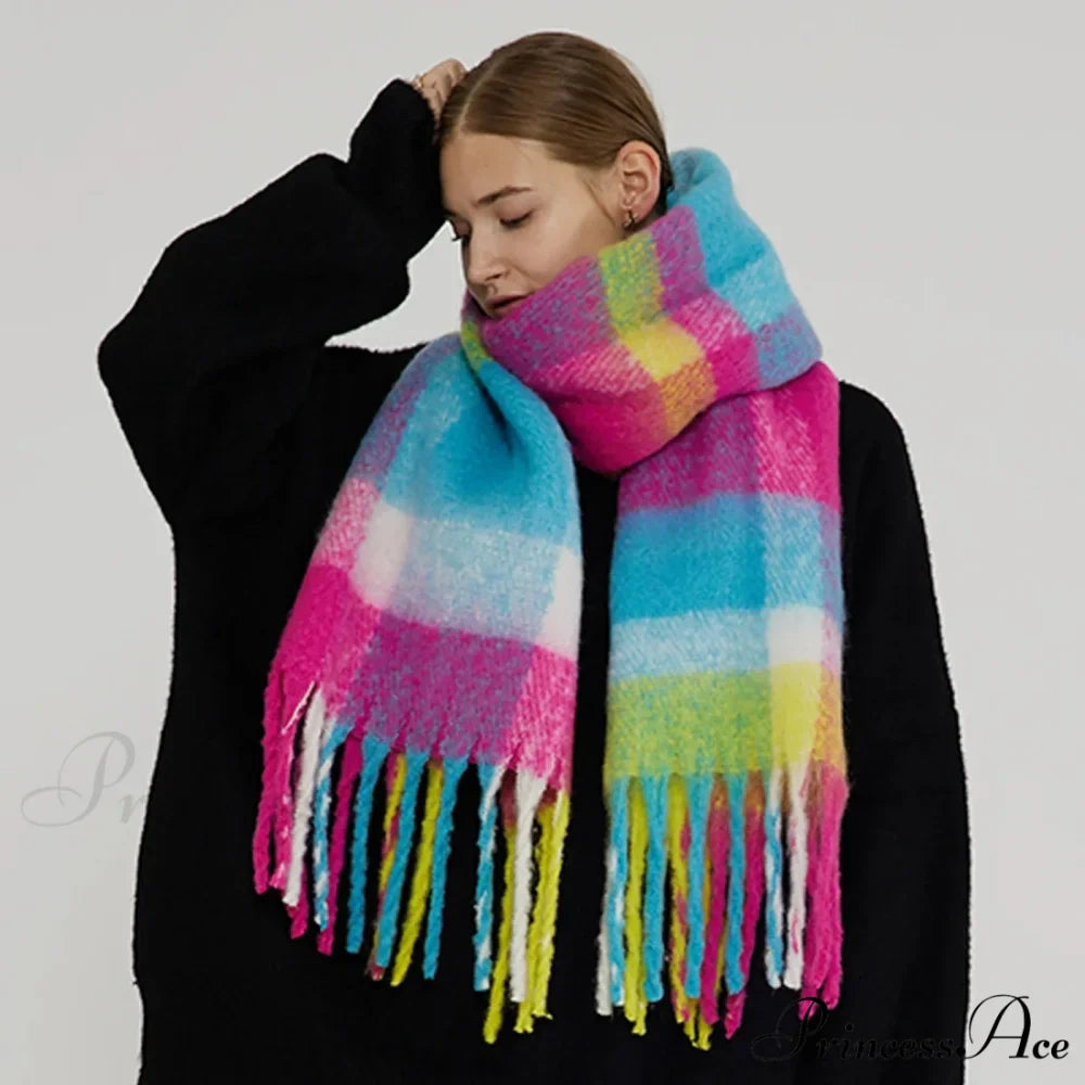 Thick Warm Tassel Contrast Color Scarf for Autumn/Winter