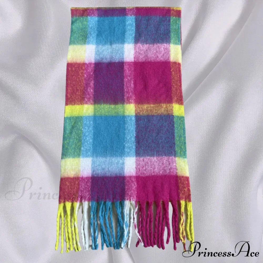 Thick Warm Tassel Contrast Color Scarf for Autumn/Winter