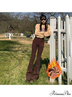 Thicken Winter Warm Slim Fleece Flared Pants Elastic Skinny Women's Fashion High Waist Velvet Plus Length Female Jean