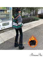 Thicken Winter Warm Slim Fleece Flared Pants Elastic Skinny Women's Fashion High Waist Velvet Plus Length Female Jean