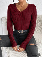 Thin Attractive V-Neck Neck Edge Conflict Pullover Top Women