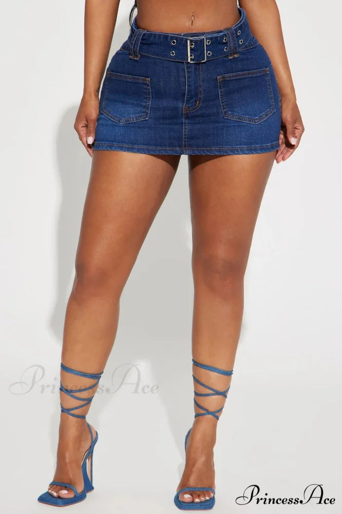 Thin Buckled Cozy Denim Skirt