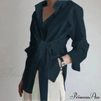 Thin Button Gathered Lace-Up Blouse