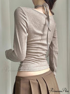 Thin Lace Trim Halter V-Neck Extended Sleeve Knit Top