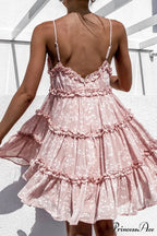 Thin Strap Flower Lace Trim Sundress Flared Frilled Prairie Summer Dress