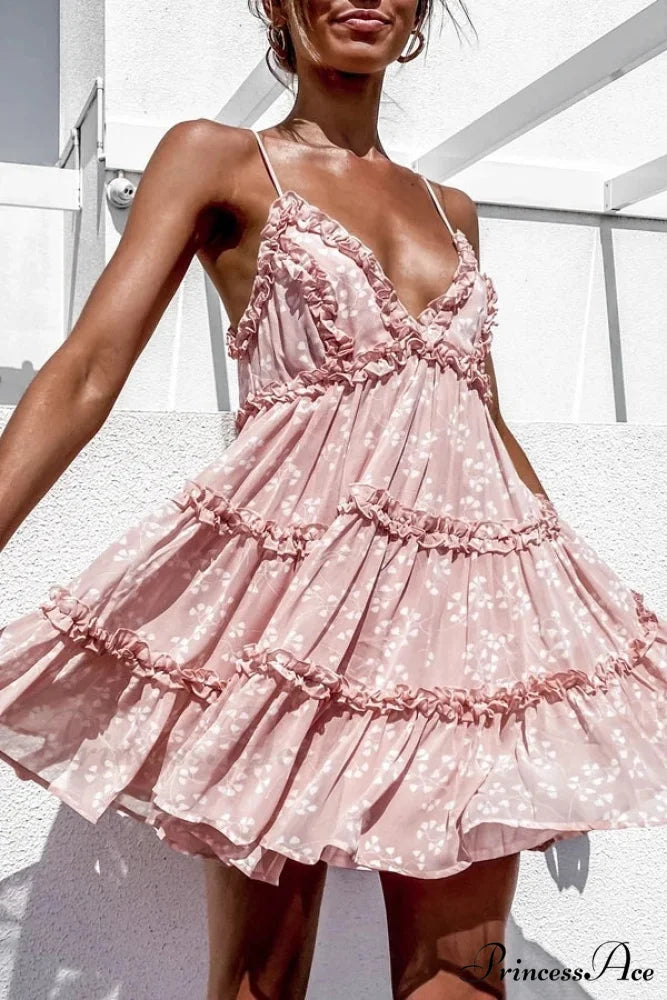 Thin Strap Flower Lace Trim Sundress Flared Frilled Prairie Summer Dress