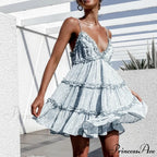 Thin Strap Flower Lace Trim Sundress Flared Frilled Prairie Summer Dress