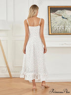 Thin Strap Frilled Long Sweet Sling Bubble Hem A-line Floral Dress