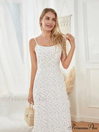 Thin Strap Frilled Long Sweet Sling Bubble Hem A-line Floral Dress