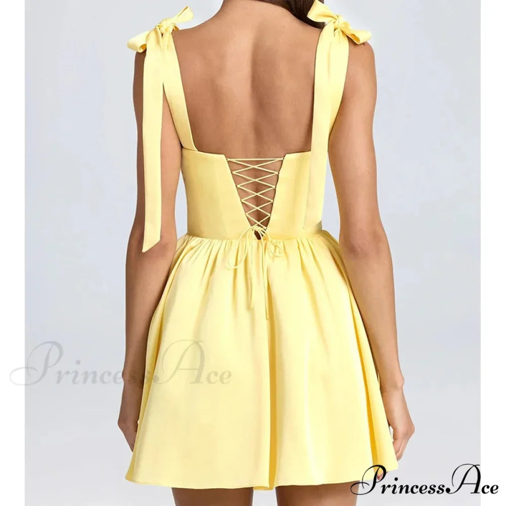 Thin Strap Lace-Up Mini Dress