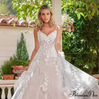 Thin Strap Transparent Train Wedding Gown
