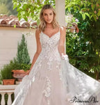 Thin Strap Transparent Train Wedding Gown