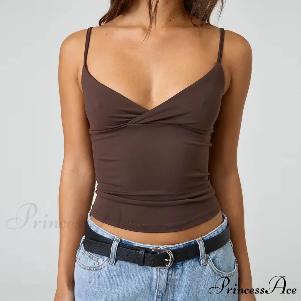 Thin Strap V-Neck Midriff Top