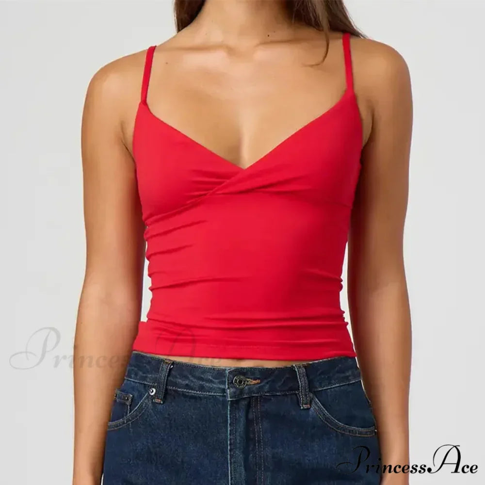 Thin Strap V-Neck Midriff Top