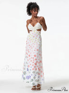 Thin Straps Sophisticated Open-Back Ribbon Crisscross Floral Dress