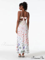 Thin Straps Sophisticated Open-Back Ribbon Crisscross Floral Dress