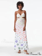 Thin Straps Sophisticated Open-Back Ribbon Crisscross Floral Dress