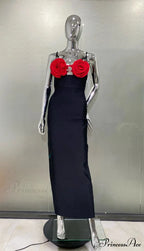 Three-Dimensional Flower Mid-Calf Party Dress