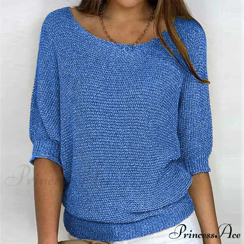 Three - Quarter Sleeve Sophisticated Violet Sweater