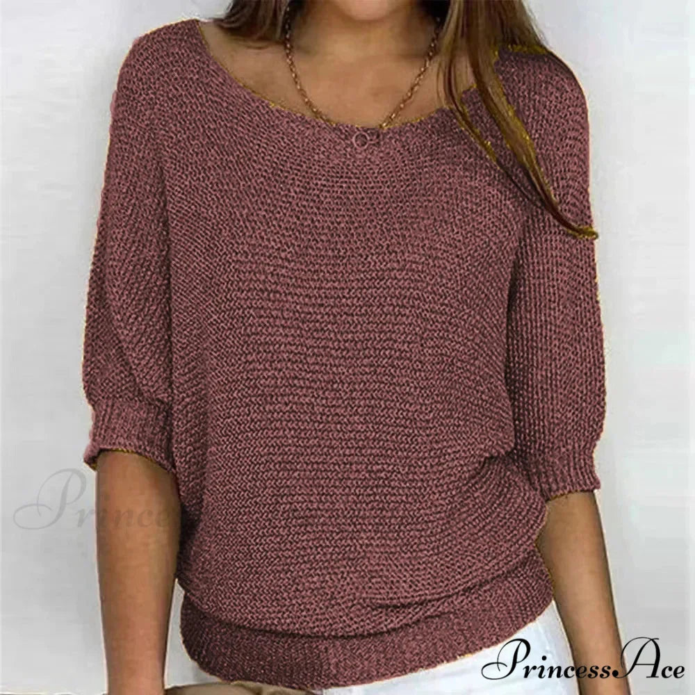 Three - Quarter Sleeve Sophisticated Violet Sweater