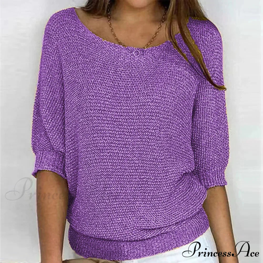 Three - Quarter Sleeve Sophisticated Violet Sweater