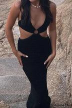 Tie-back Hollow Out Dress with Contrast Detail