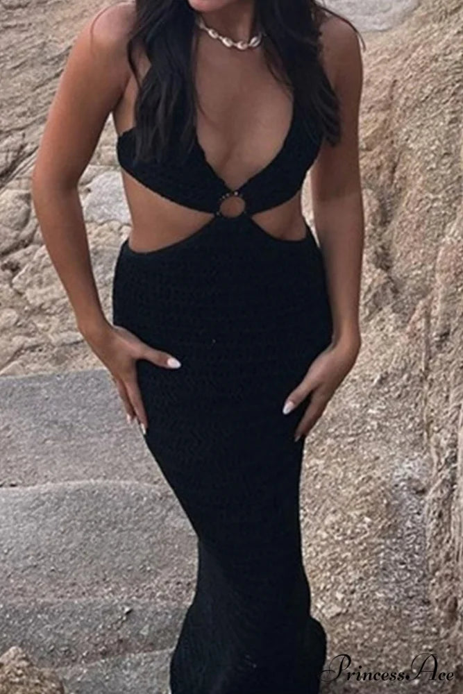 Tie-back Hollow Out Dress with Contrast Detail