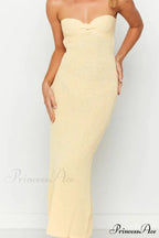 Tie-back Strapless Dress with Low Cut