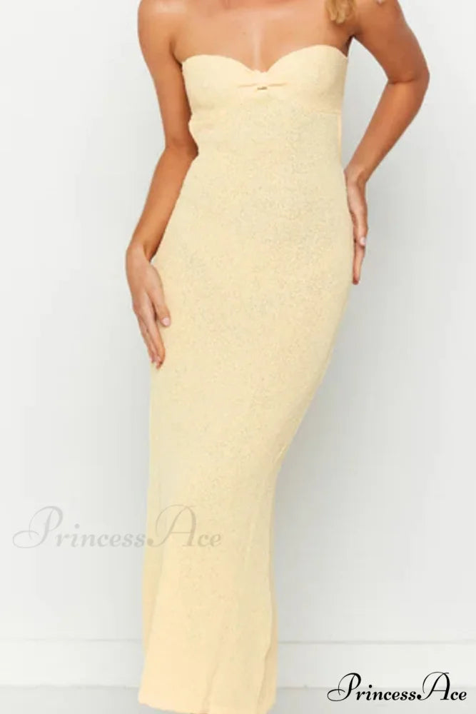 Tie-back Strapless Dress with Low Cut